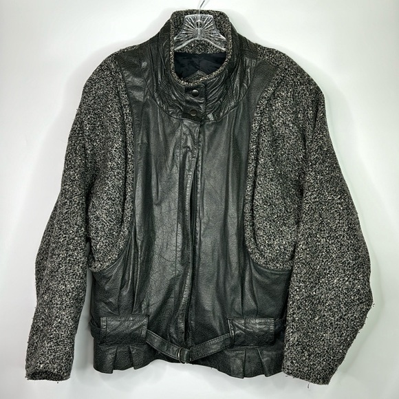 Vintage Winlit Grey Black Wool Leather Jacket Size 11/12 - Picture 1 of 12